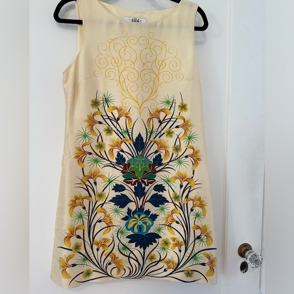 Tibi cream 100% silk mini sheath dress with floral filigree print - size 6 - Picture 2 of 12